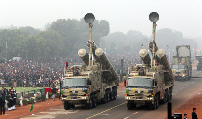 epa06475187 BrahMos weapon systems are displayed during the 69th Republic day celebration in New Delhi, India, 26 January 2018. The Republic Day of India marks the adoption of the constitution of India and the transition of India from a British Domination to a republic on 26 January 1950. EPA/HARISH TYAGI