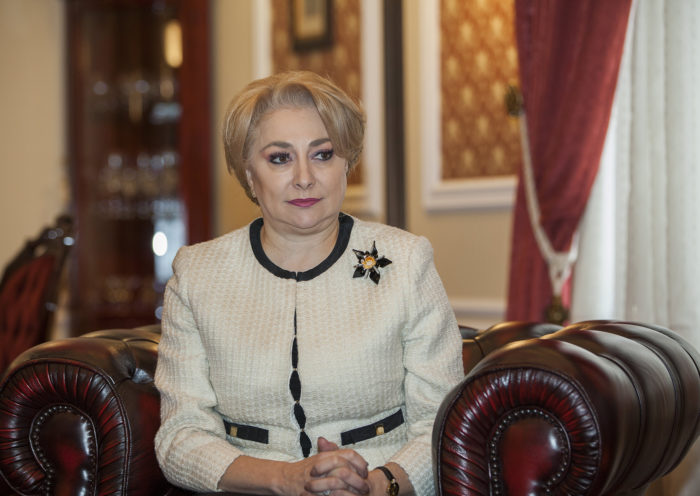 epa06568665 The Prime Minister of Romania Viorica Dancila pictured at the tete-a-tete meeting with the Prime Minister of Moldova Pavel Filip (not seen) during her first visit in Chisinau, Moldova, 27 February 2018. EPA/STRINGER