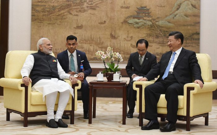 epa06696247 A handout photo made available by the Ministry of External Affairs, Government of India shows Indian Prime Minister Narendra Modi (L) meeting with Chinese President Xi Jinping (R) in Wuhan, Hubei province, China, 27 April 2018. Prime Minister Modi is in Wuhan for a two-day informal summit with Chinese President Xi Jinping. EPA/INDIAN MINISTRY OF EXTERNAL AFFAIRS HANDOUT HANDOUT EDITORIAL USE ONLY/NO SALES