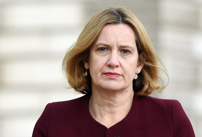 epa06701873 (FILE) -  Britain's Home Secretary Amber Rudd in central London, Britain, 24 April 2018. Britain's Home Secretary Amber Rudd leaves after attending a Cabinet meeting at Downing Street in central London, Britain, 24 April 2018 issued 29 April 2018). Home Secretary Amber Rudd resigns after Windrush scandal.  EPA/ANDY RAIN